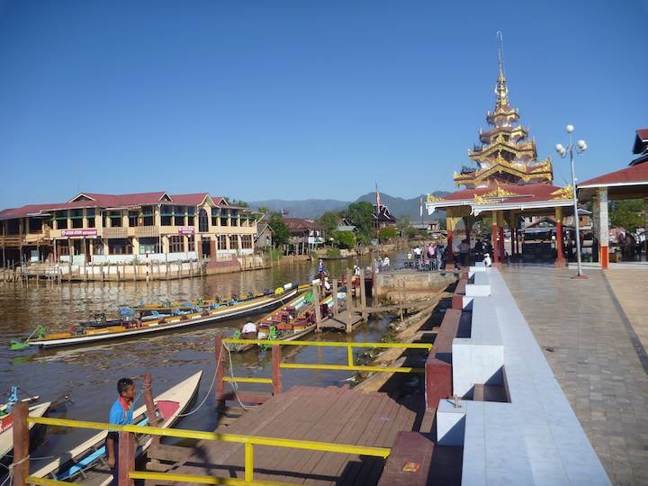 Visiting a busy and popular pagoda on an island in the lake.