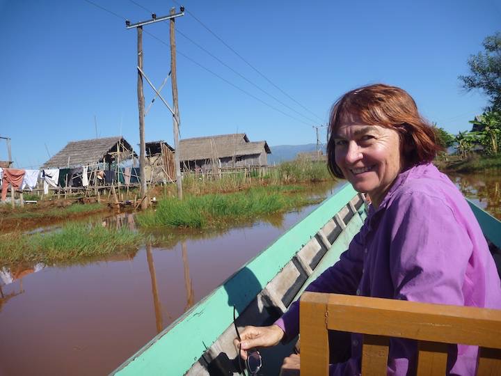 Stilt houses on the sides of the canal into the lake.