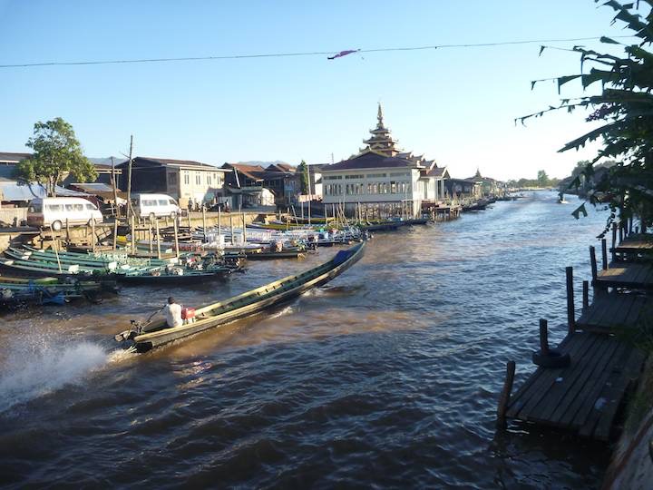 The view from our hotel, ring on the main canal in Nyaungshwe.
